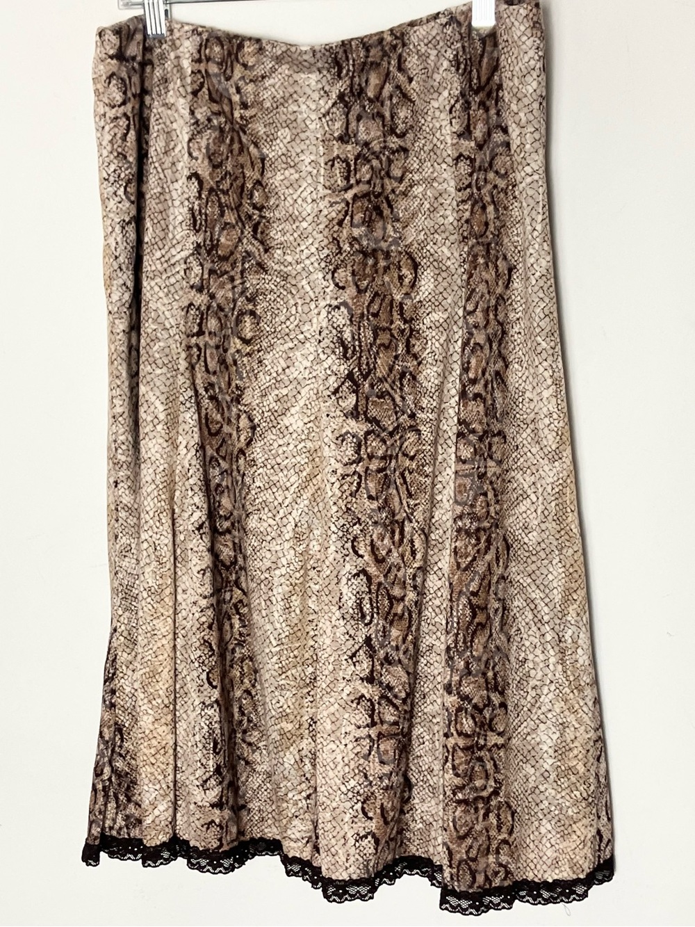 Vintage Y2K Requirements animal print snakeskin Midi Skirt lace trim Large